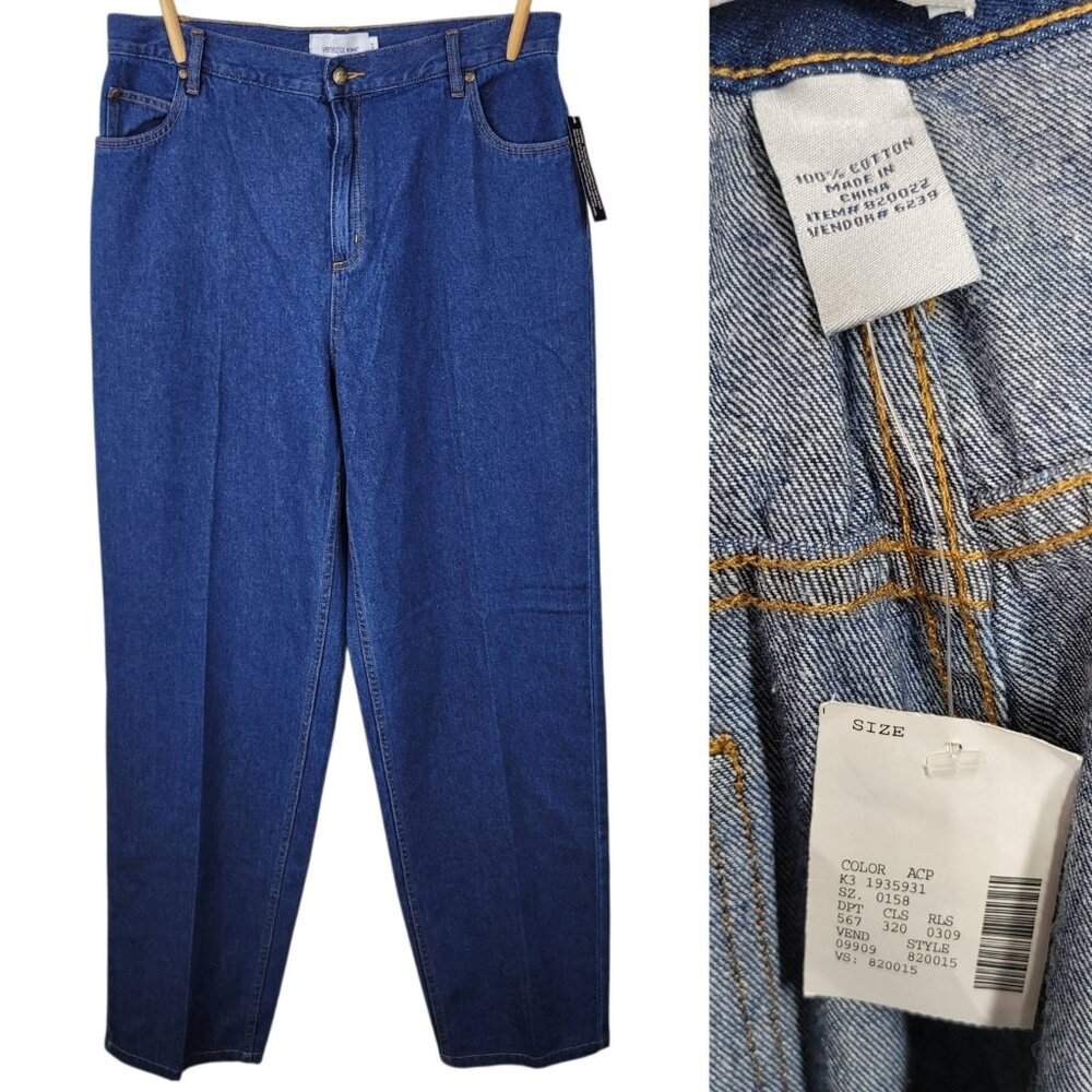 NEW Vintage Jeans Womens 16 Tall 36x34 High Rise Blue Denim Straight Leg Dark